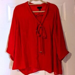 Worthington Sheer Red Top Three Quarter Sleeves 1X
